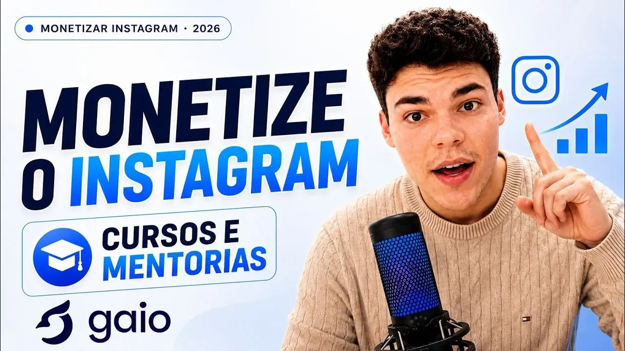 Thumbnail do vídeo sobre como monetizar o Instagram vendendo cursos e mentorias, com o fundador da Gaio Social apresentando